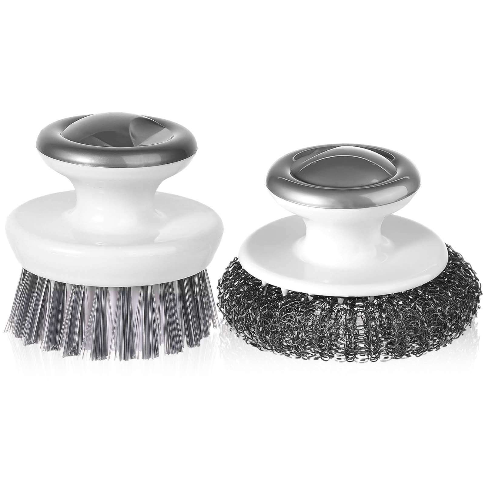 2pcs Dish Brush with Handle, Stainless Steel Wool Scrubber，Wire Brush Multipurpose Dish Brush for Cleaning Kitchen Scrub Brushes Kitchen Wash Brush for Bowls Pots Pans (Gray)