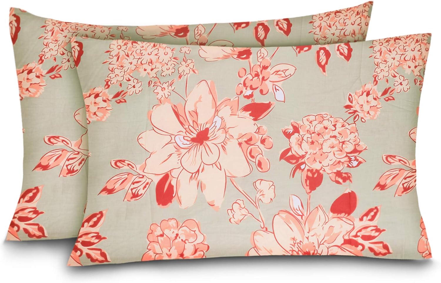 RENAURAA 100% Cotton Sheet Set - 4 Piece Set, Soft & Smooth Percale Weave, 16" DEEP Pocket, Luxury Hotel Bedding, Oeko-TEX Certified (Peached Big Floral Drape, King)