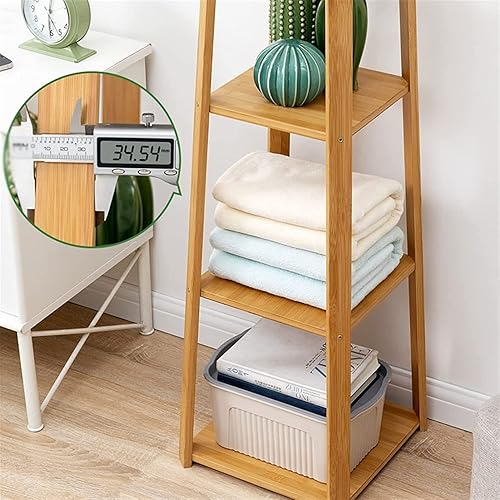 Miniatura 4 de Perchero de bambú independiente de 3 niveles con 6 ganchos y 3 estantes de entrada para sala de estar, dormitorio, para colgar ropa, sombreros,