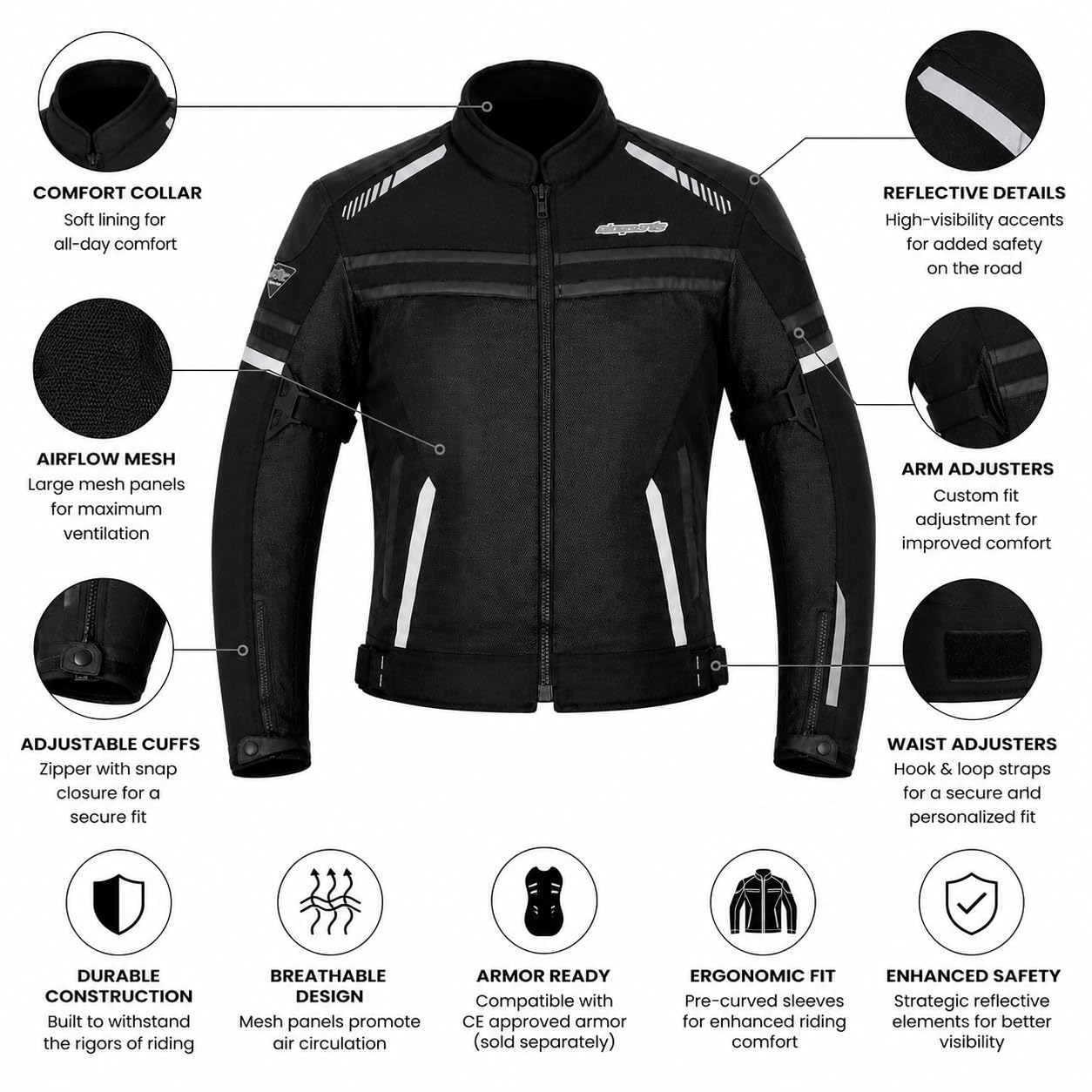 Mesh 1535 czarna kurtka motocyklowa opancerzona męska