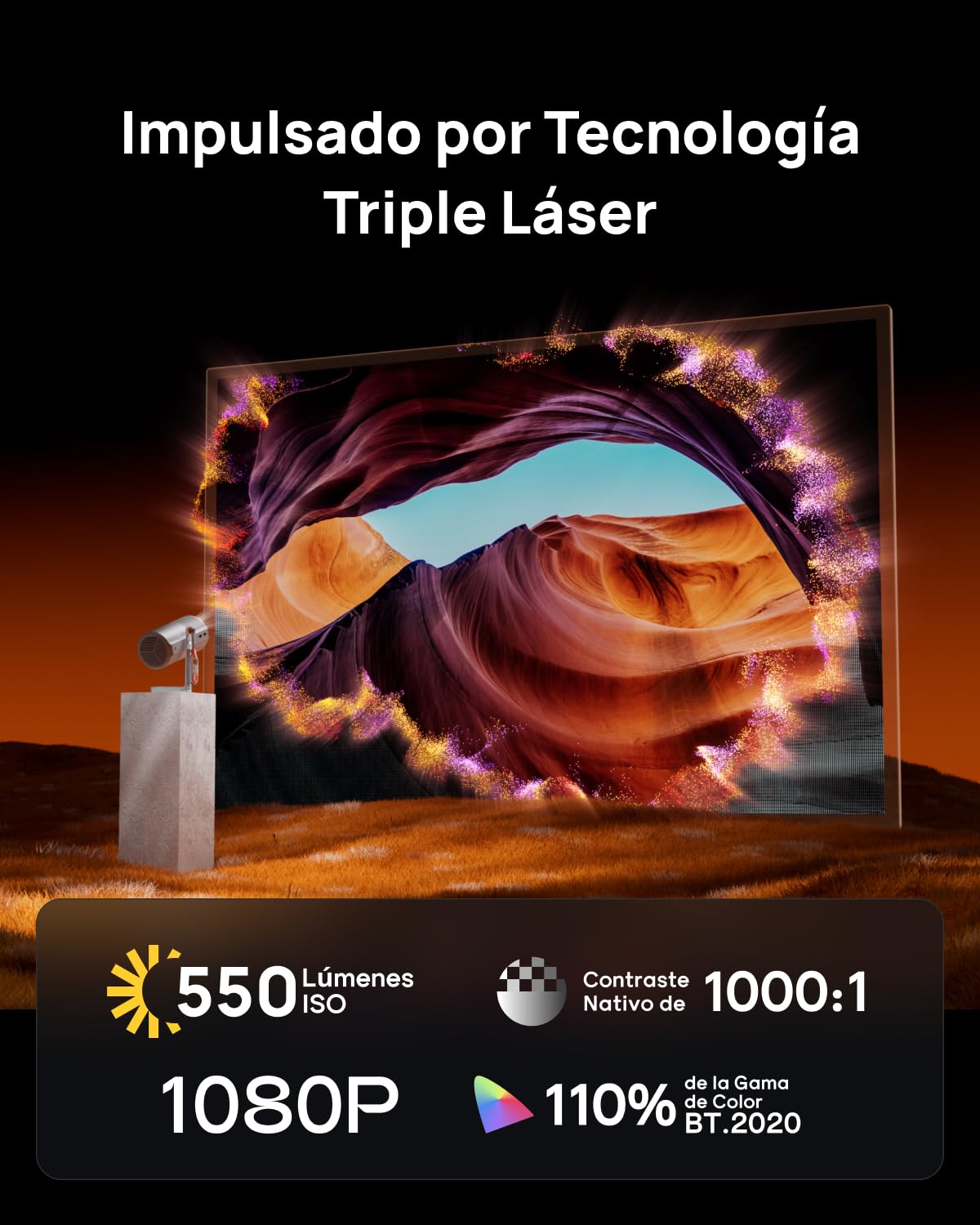 XGIMI MoGo 4 Laser Proyector Portátil, 550 Lúmenes ISO, Batería Integrada 2,5 h, Soporte 360°, 4 Filtros, Google TV con Netflix, 2 Altavoces Harman Kardon 6W