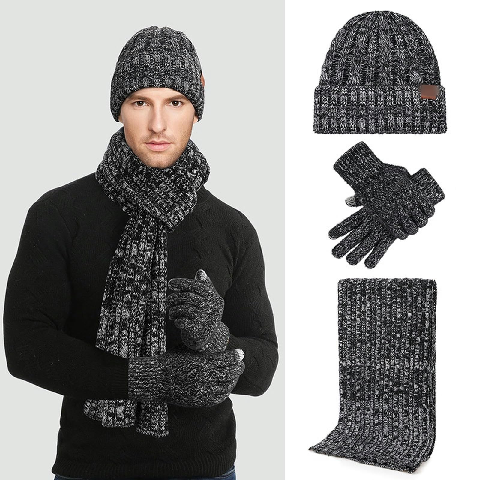 Mütze Herren Verdickte Kaltdichte Schal-strickhandschuhe Hut Hals Warmes Dreiteiliges Set Frauenschal Dreiteiliger Set-kohlefarbe Cc