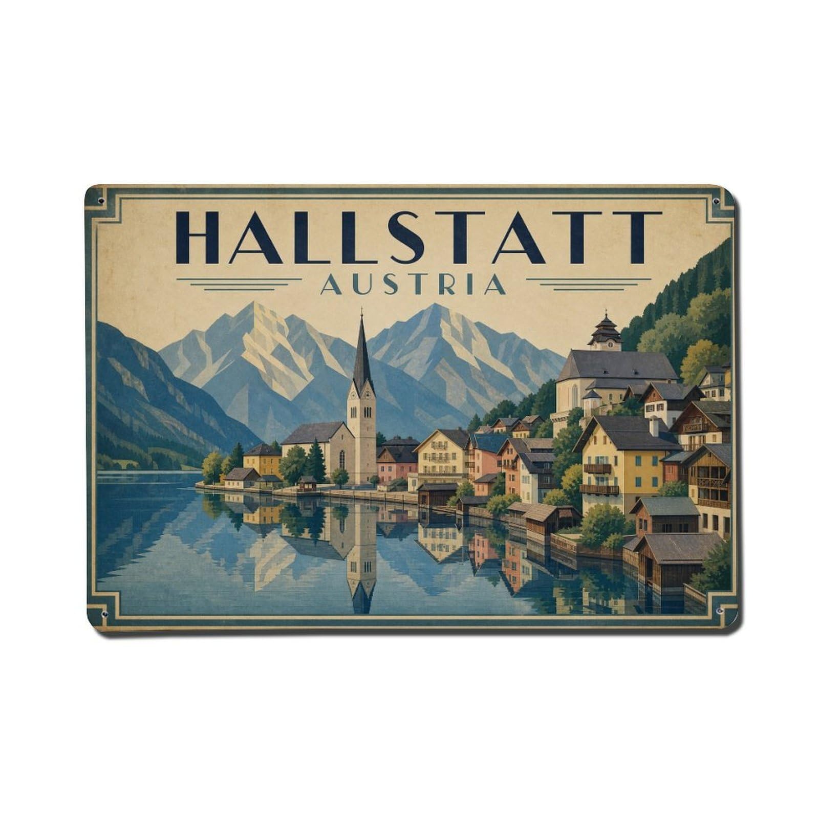 Travel Vintage Austria Hallstatt Metal Tin Sign