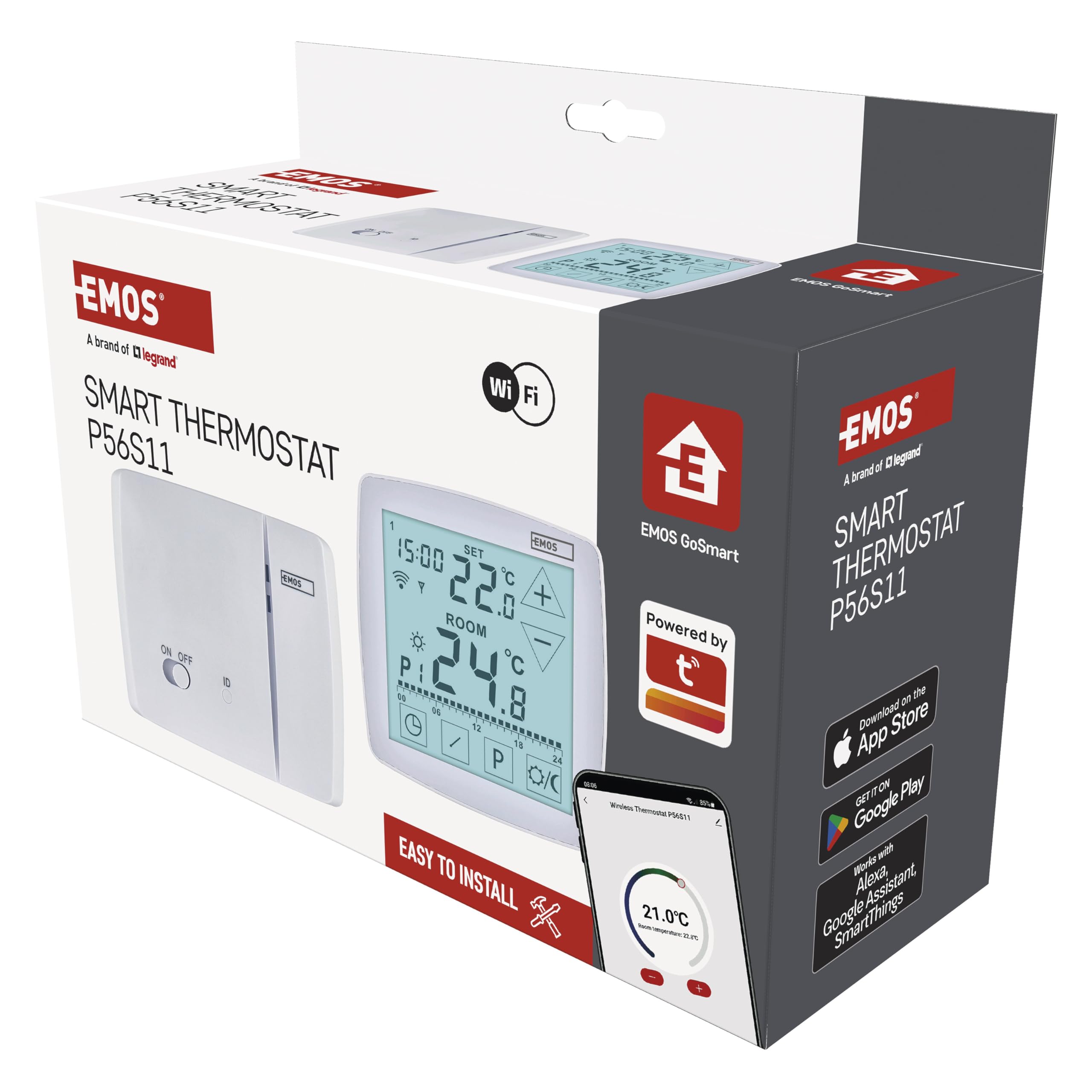 EMOS GoSmart Home Termostat pokojowy z aplikacją, WiFi, termostat otwarty, przenośny sterownik z dotykowym sterowaniem, energooszczędny, kompatybilny z Tuya, Smart Life