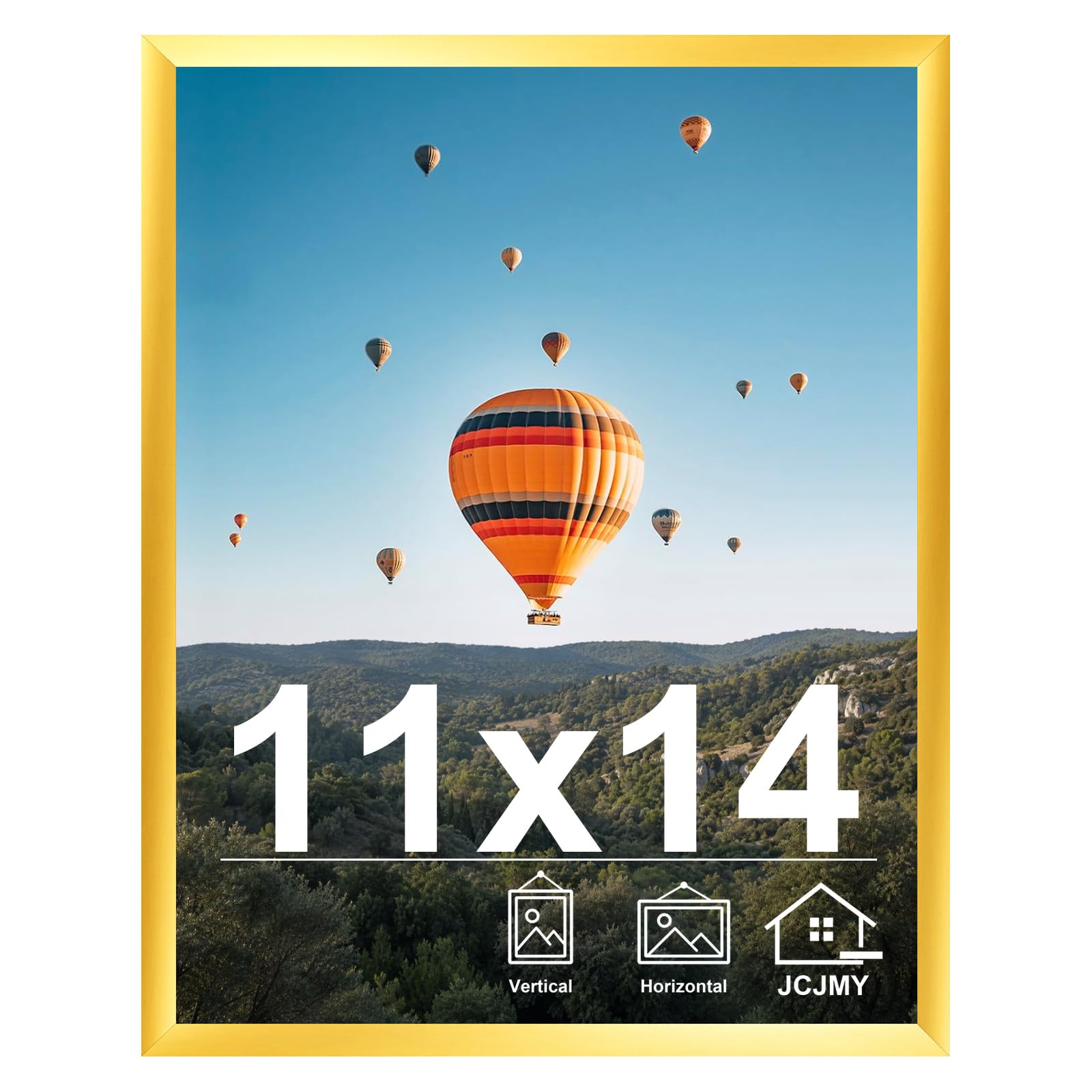JCJMY 11x14 Picture Frame Gold for Wall Hanging, Wall Mounting Horizontally or Vertically, 11 x 14 Wall Gallery Poster Photo Frame with Shatter Resistant Plexiglass, Gold