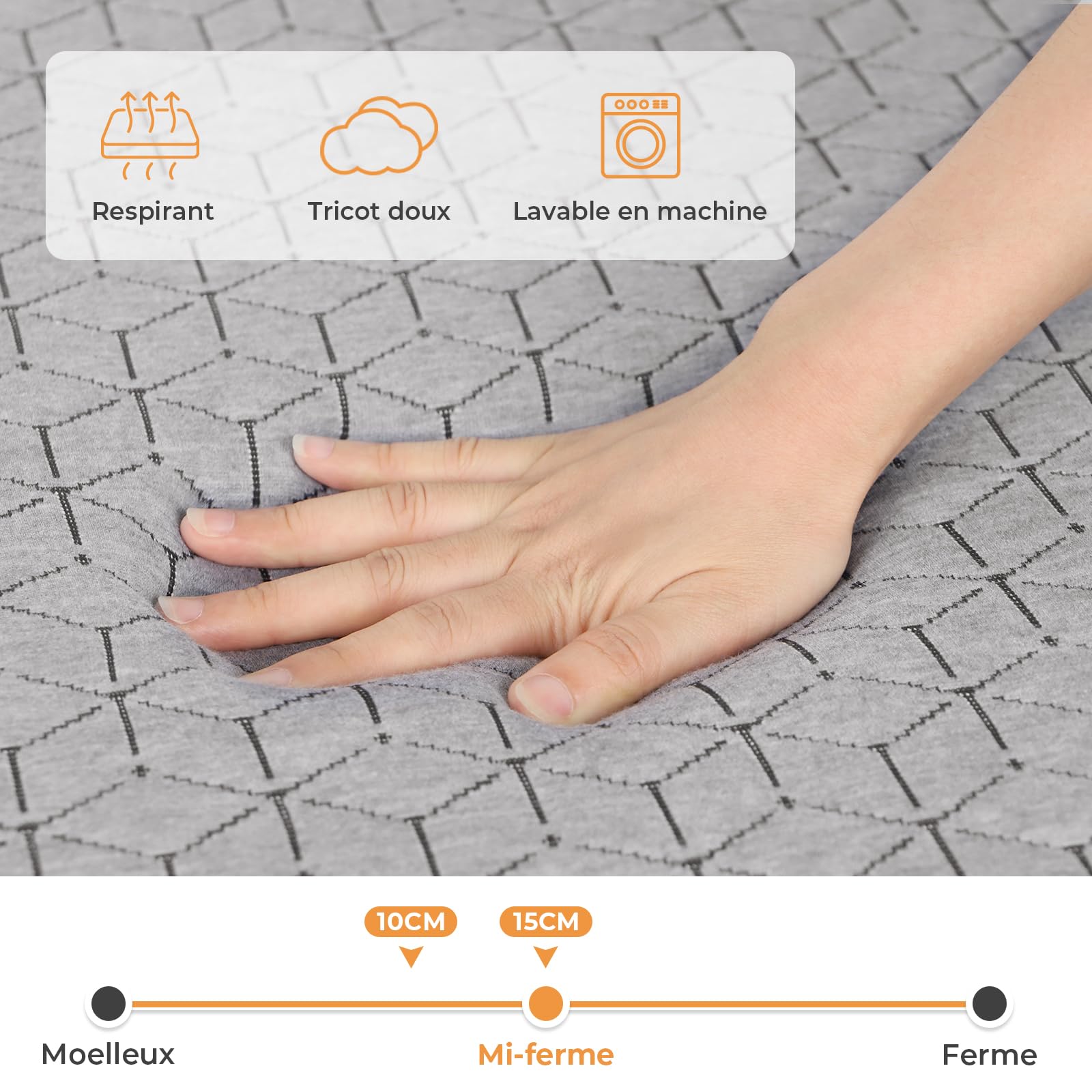 Vesgantti Matelas Pliable 140x190x15 cm avec Sac de Transport, Matelas d’Appoint Adulte en Mousse à Mémoire de Forme Gel, Lit Pliant pour Camping, Voyage, Voiture et Invités, Gris