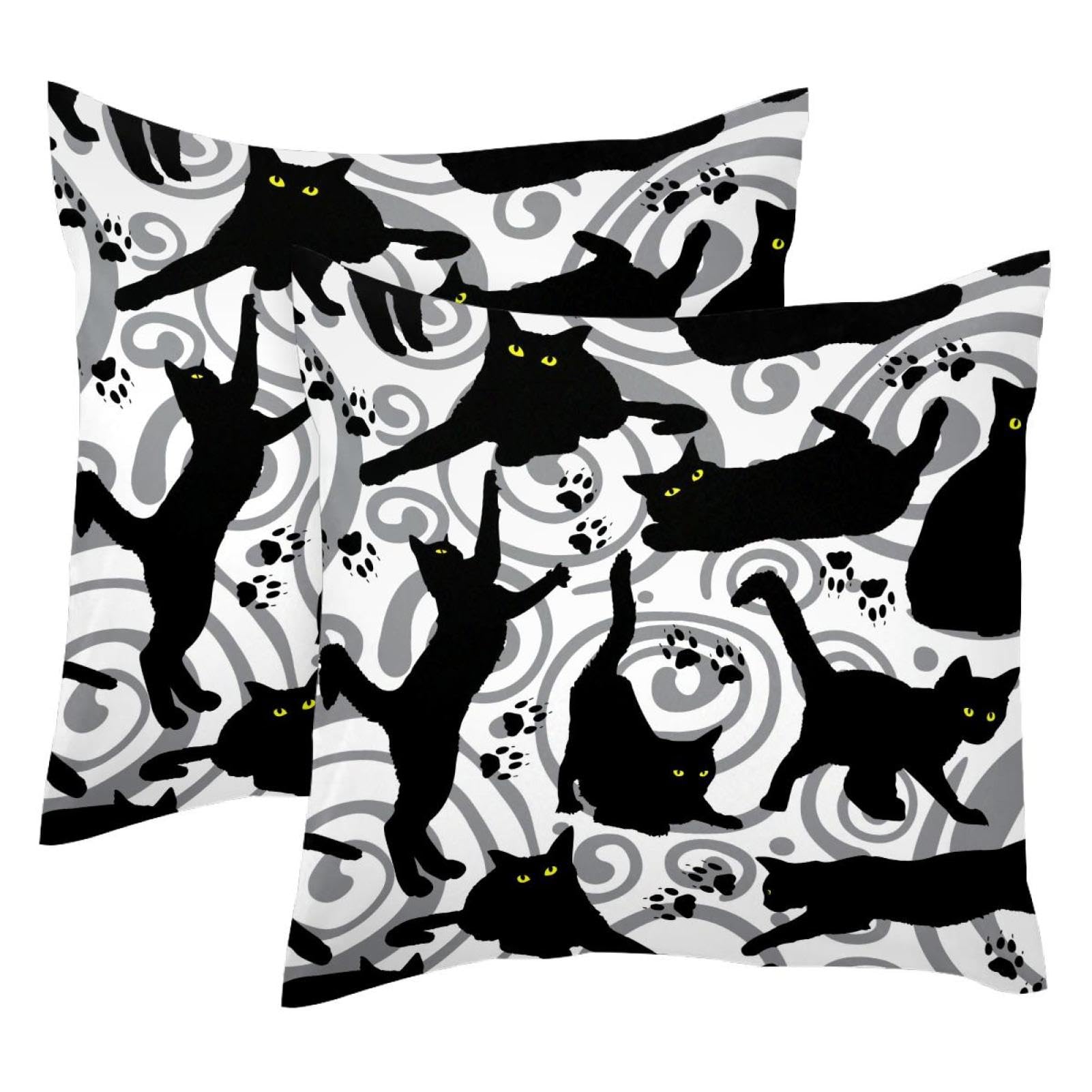 Housses de coussin velours chat 50x50 taie oreiller canapé motif animalier lot de 2