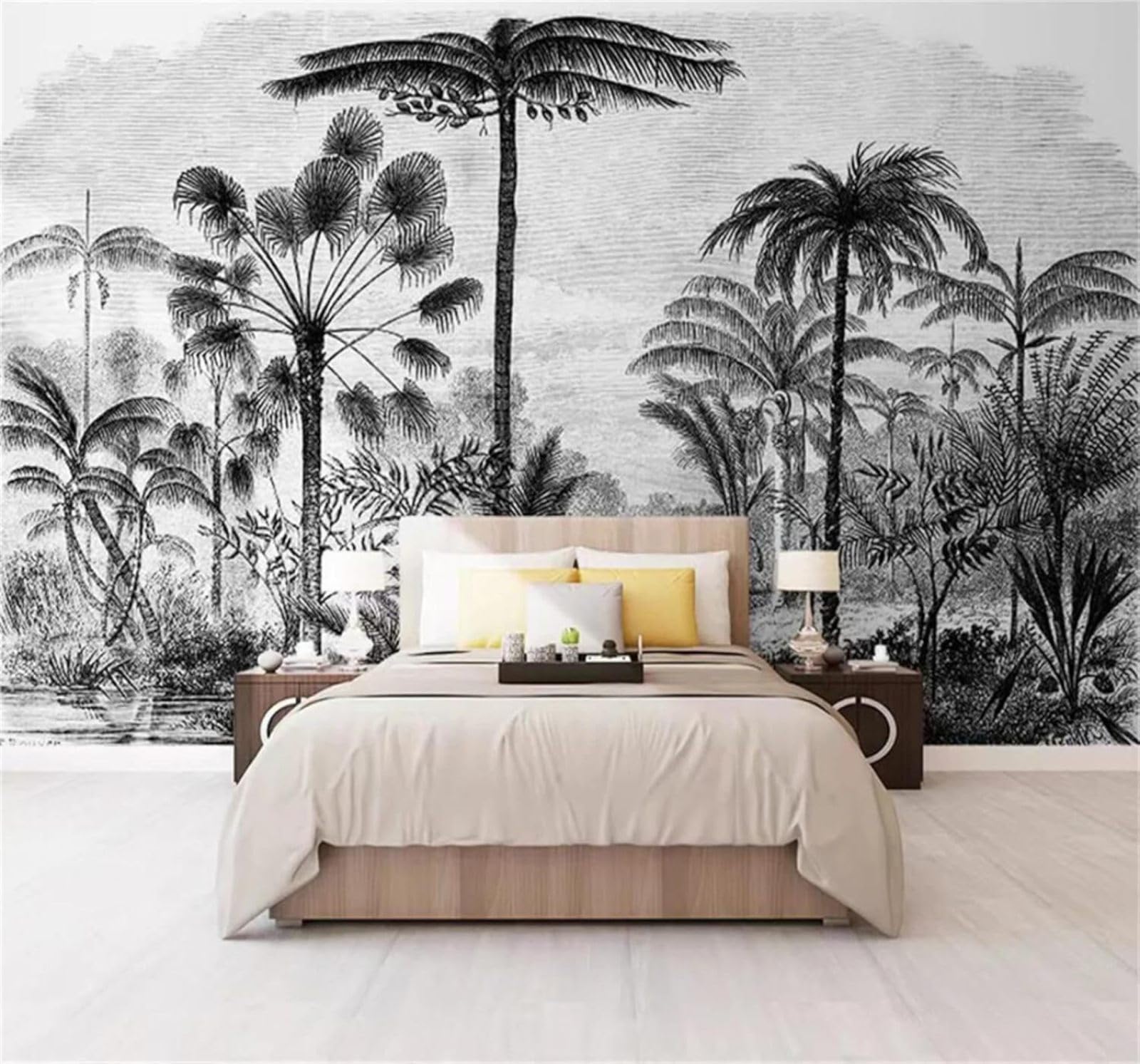 Tzxztt 350Cm×256Cm(B×H) Hand Drawn Black And White Jungle Trees Art Modern 3D Wallpaper Premium Textured Silk Neutral Tones Material Ideal For Living Room Bedroom-350Cm×256Cm