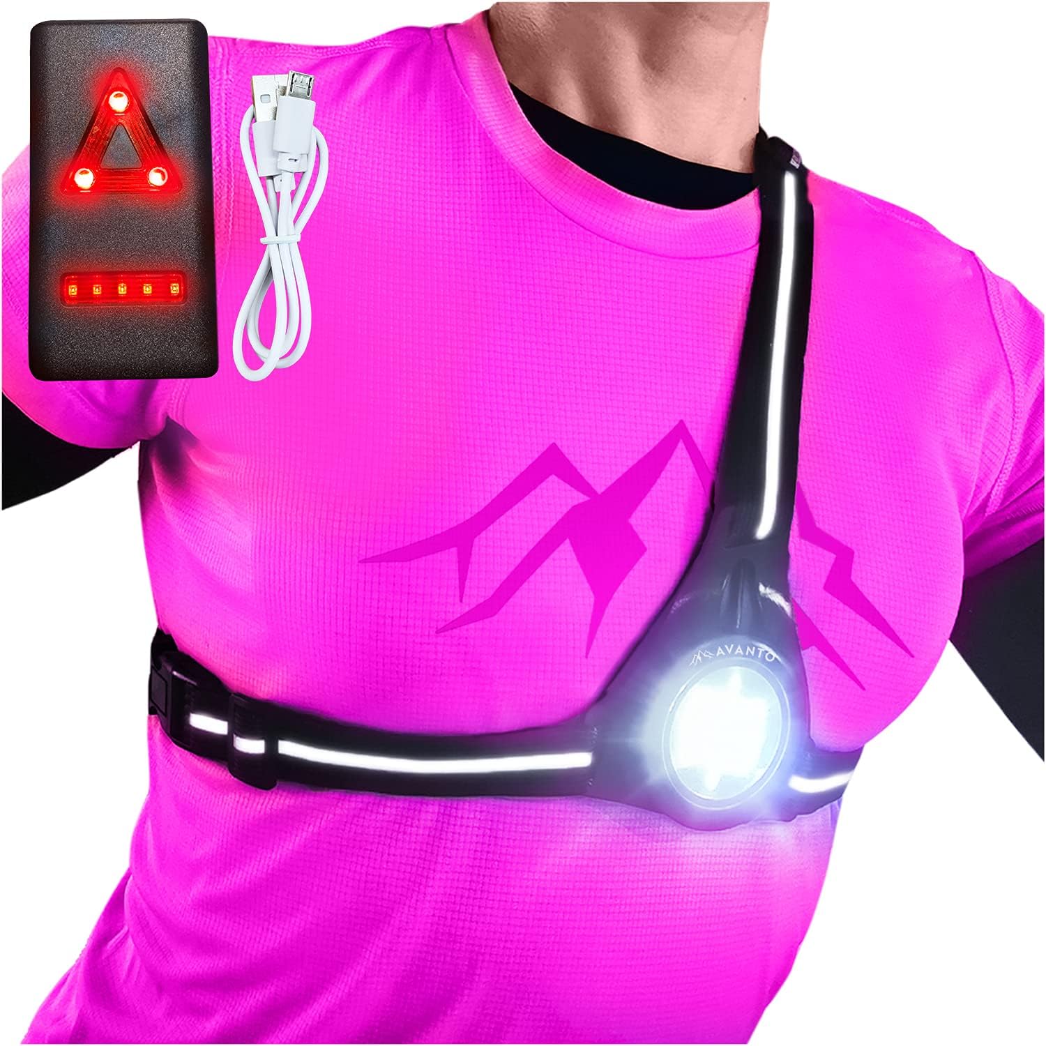 AVANTO Classic Chest Light, Original, LED Night Running Lights for Runners, Joggers and Dog Walkers, 3-4h Usetime, USB Rechargeable 1200mAh Battery, Running Headlamp Flashlight for Dog Walking