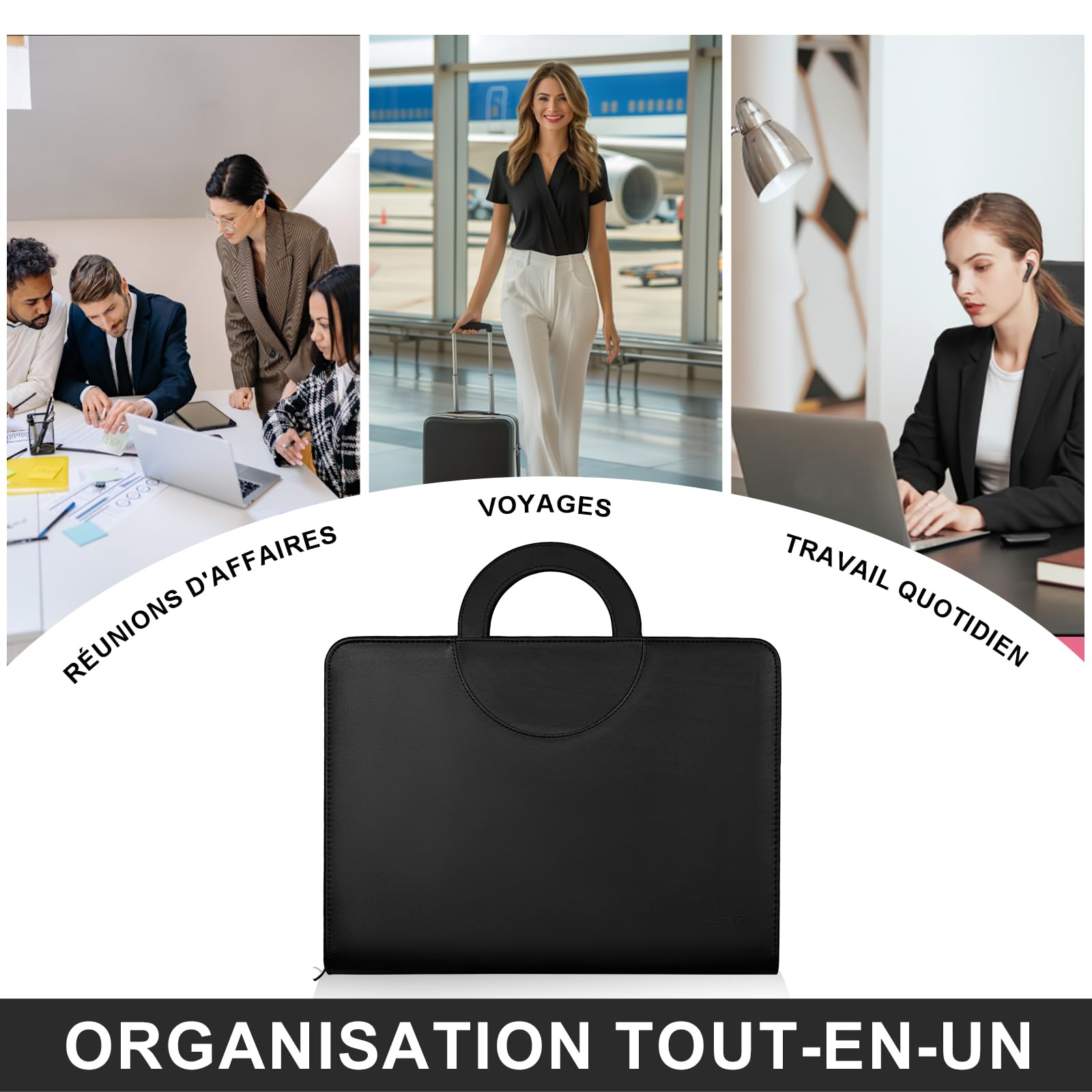 Leathario Porte Documents A4 Portfolio, Organiseur de Conférence 4 Reliures à Anneaux avec 5 Séparateurs, Carnet d'Écriture - Dossier de Présentation Professionnel