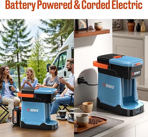 Miniatura 3 de SENIX Cafetera de servicio individual, portátil, batería 2 en 1 de 20 V 5.0 Ah, cargador y cable de alimentación, compatible con K-Cups, molido,