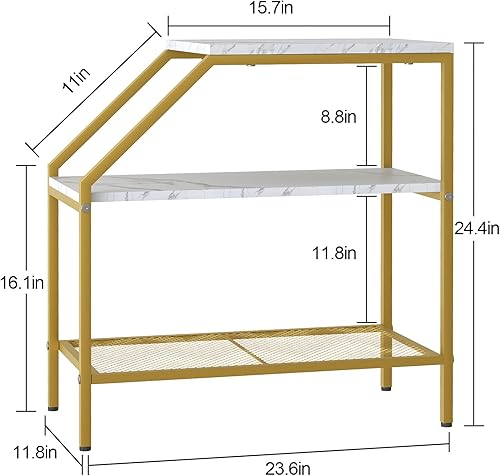 Miniatura 3 de Wolawu Mesa auxiliar de 3 niveles, 2 piezas, mesita de noche de madera de mármol blanco con estante de escalera de almacenamiento, mesa auxiliar