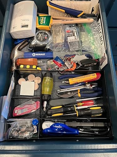 Miniatura 8 de Bandeja organizadora de cajones de escritorio, bandeja organizadora de cajones de malla metálica con 5 compartimentos, organizadores de escritorio y