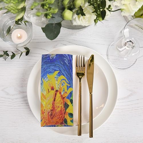 Miniatura 2 de Cloth Napkins Set of 6 Starry Night 20x20 Inch Cloth Napkins Sunflower Washable Reusable Kitchen Dinner Napkins Table Decor for Wedding, Holiday