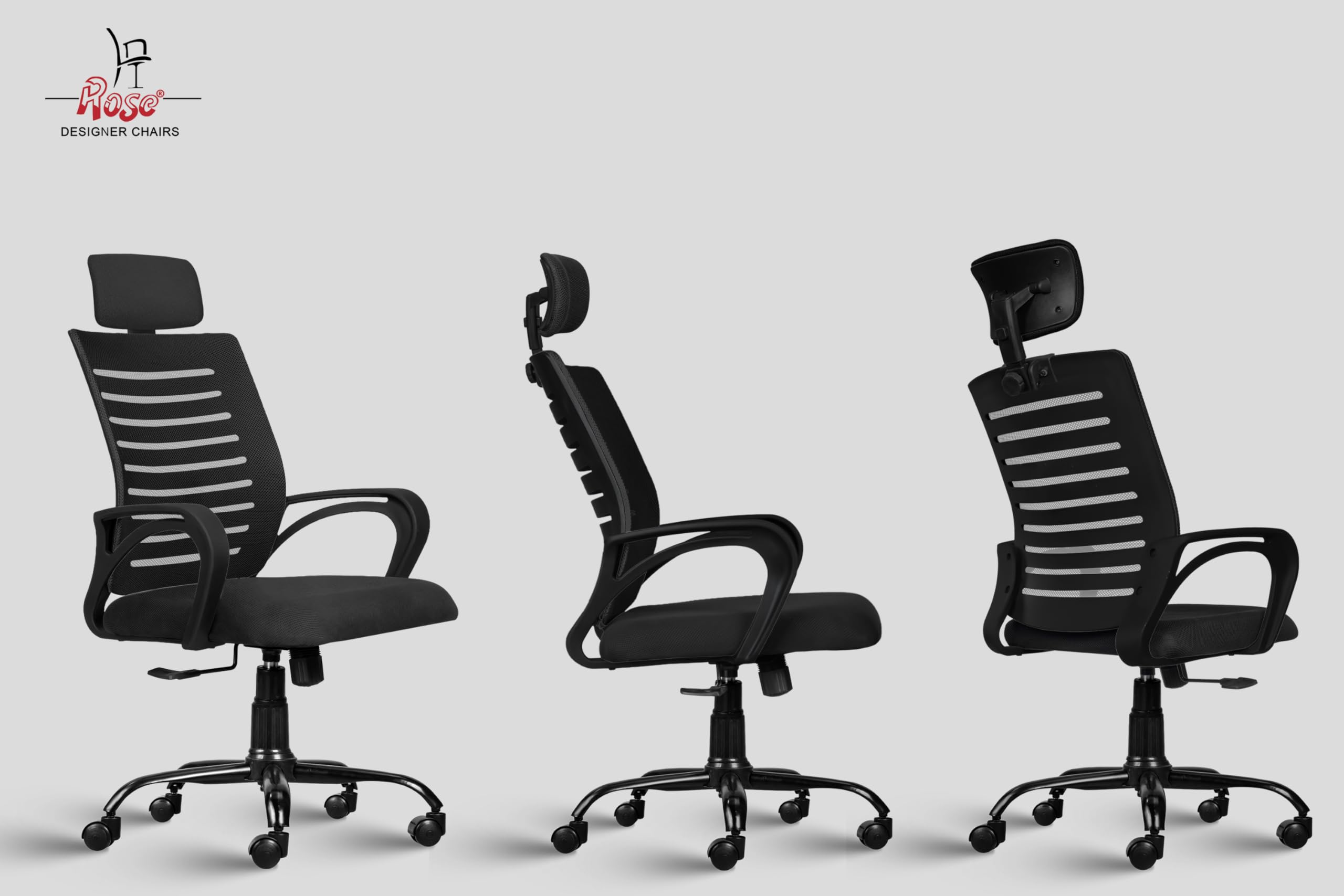 ROSE® Elite | 3 Years Brand Warranty | Ergonomic Office Chair, Study, WFH, Revolving, Rolling, Desk, Task, Laptop, Student Chair (Black, Elite Max HB) 3