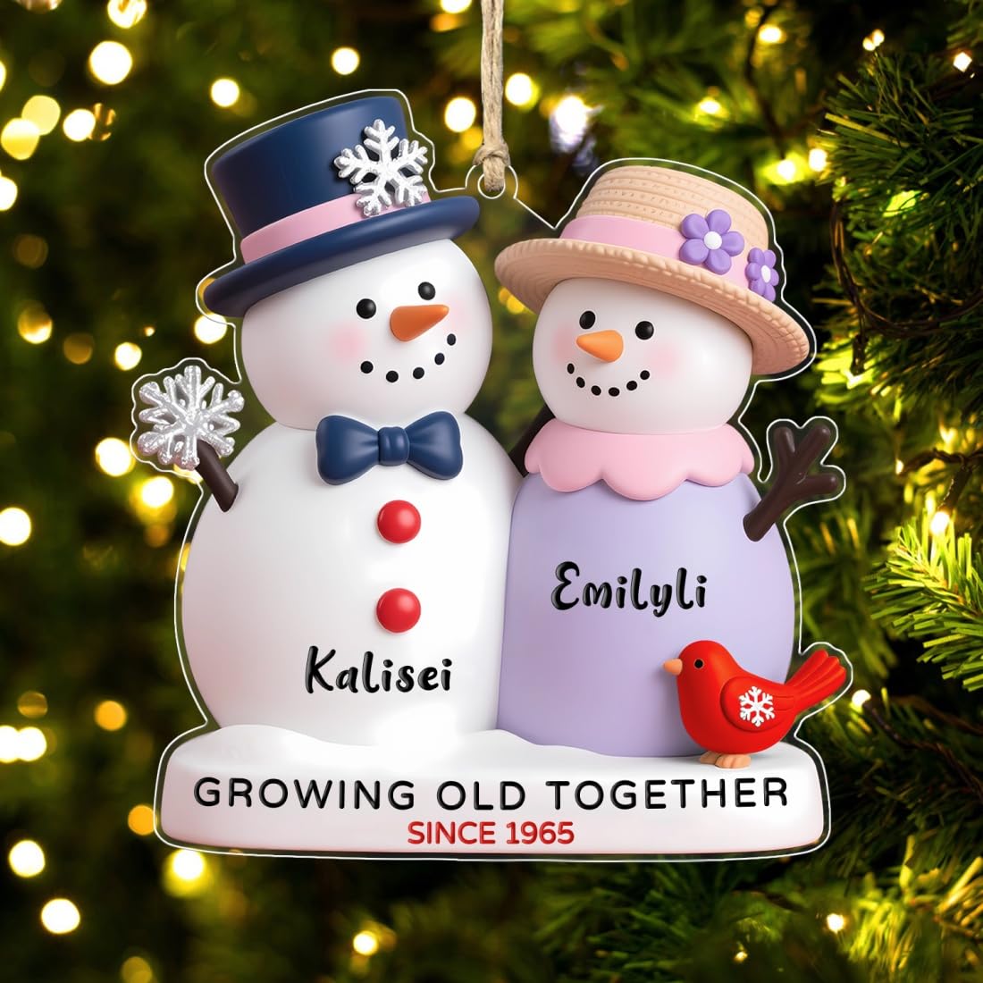 Growing Old Together Personalized Snowman Couple Christmas Acrylic Ornament Custom Portrait Husband Wife Hanging Ornaments Xmas Tree Decor Gift Anniv