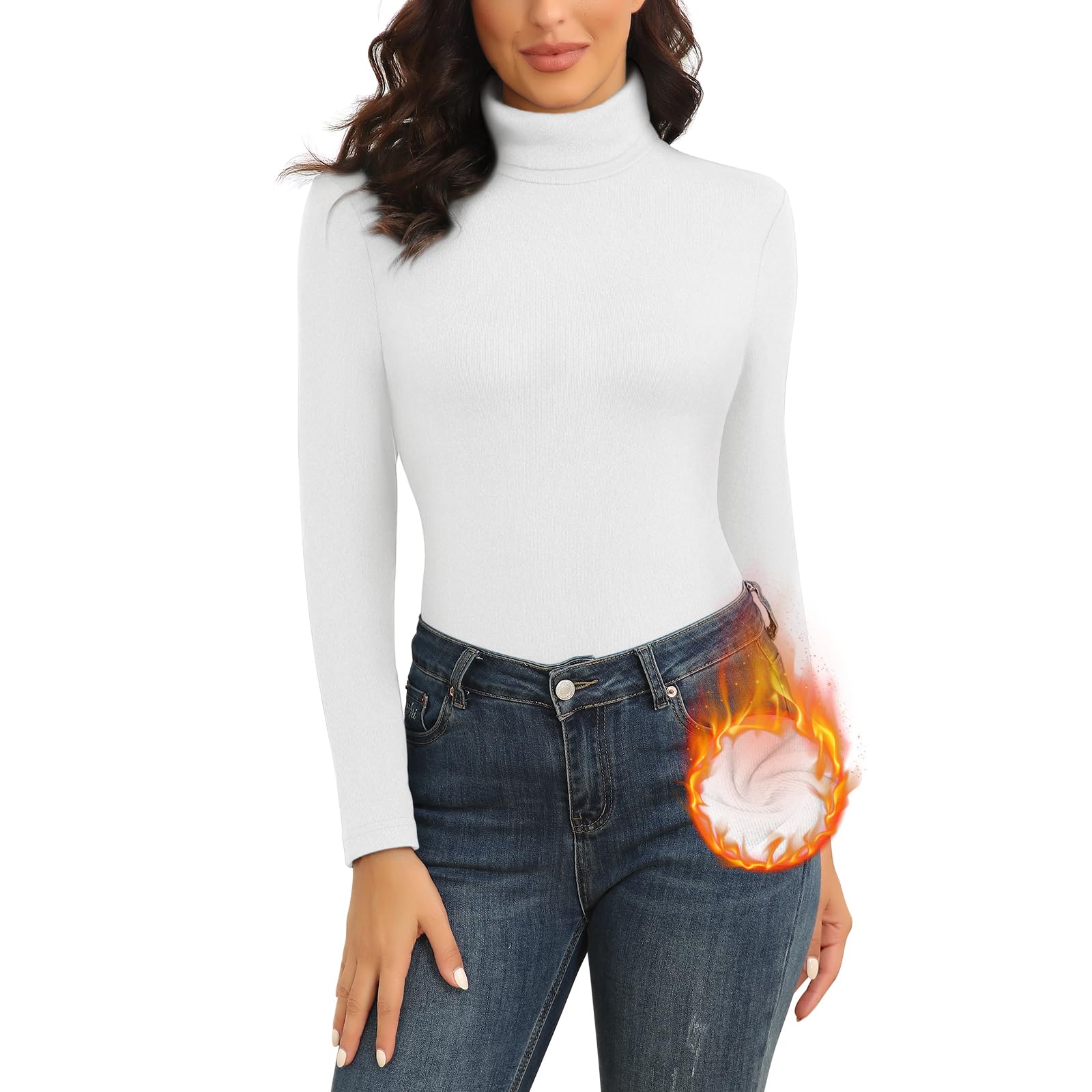 WOWENY Haut Thermique À Col Roulé pour Femme Pull Polaire Chemise À Manches Longues Chaud Doux Confortable sous-Vêtements De Ski Hiver Automne
