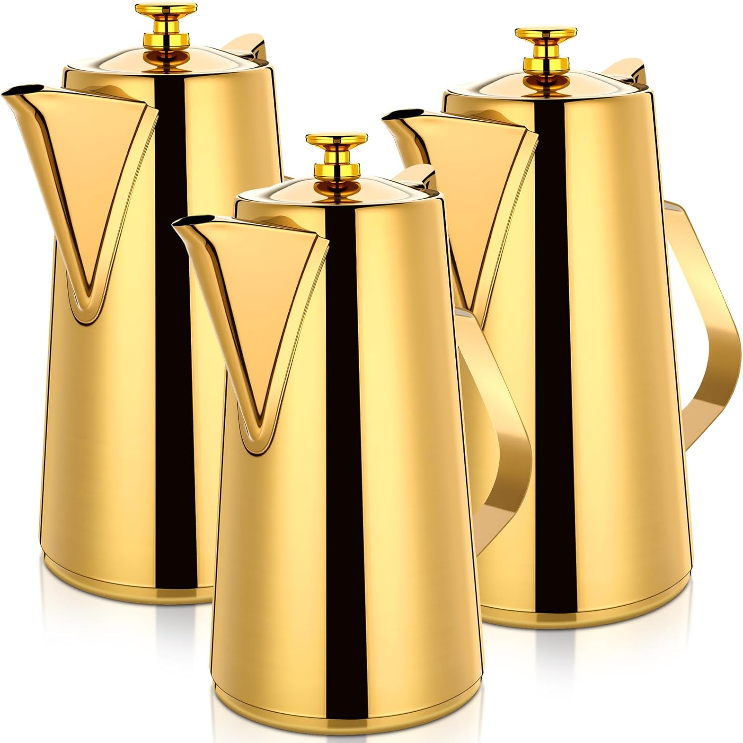 Honeydak 3 Pcs Stainless Steel Pitcher 2 L/ 67 oz Stainless Steel Kettle with Lid Metal Cold Water Pitcher Large Capacity Tea Kettle Jug Beverage Dispenser with Handle for Home Restaurant Office(Gold)