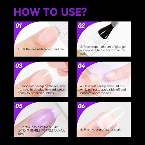 Miniatura 6 de Gelike ec Puntas de uñas de ataúd medianas 240 puntas de gel suave para extensiones de uñas en forma de ataúd, gel de cobertura completa, puntas de