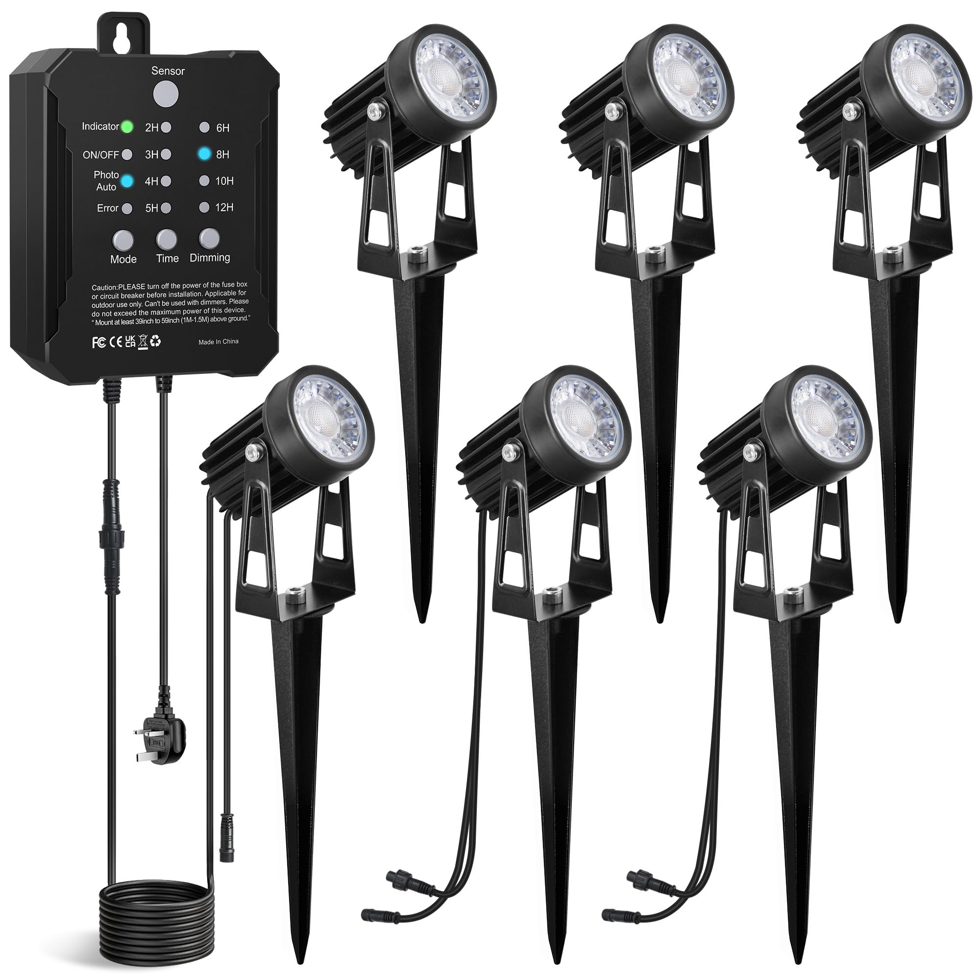 MALORY Garden Lights Mains Powered, 16.5M, 6-in-1 Outdoor LED Spotlight with Transformer, 2700K Warm White, IP65 Waterproof Garden Spike Lights Pathway Lighting for Lawn, Yard, Driveway