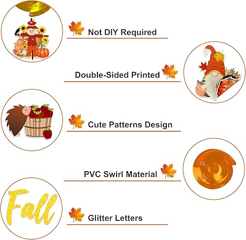 Miniatura 5 de Suministros de decoración de fiesta de otoño, NO DIY, el juego de decoración del hogar de otoño incluye pancarta de otoño con purpurina, guirnalda