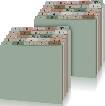 2 Set 50 Pcs Alphabet File Dividers A-z Top Tab Guides Set, Letter Size Filing Organizers 1/5 Cut Alphabetical File Folder Tabs for Home, Office, SchoolMorandi Color