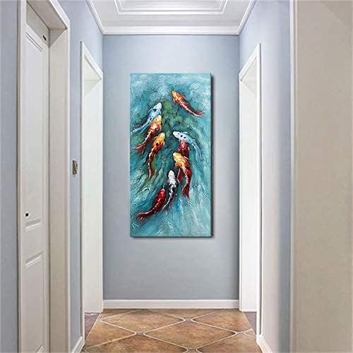 Miniatura 5 de zoinart Oil Painting on Canvas Vertical Wall Art 24x48 Inches 3D Nine Fishes Modern Style Abstract Wall Paintings Hand-Painted Fish Artwork Home