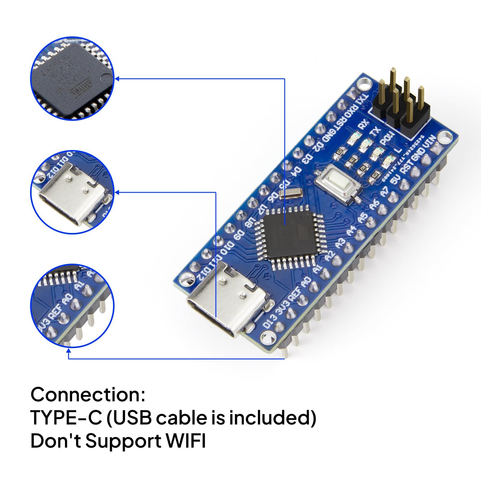 ELEGOO Nano with Headers USB-C, Scheda Pre-saldata con Connettori Compatibile con Arduino IDE