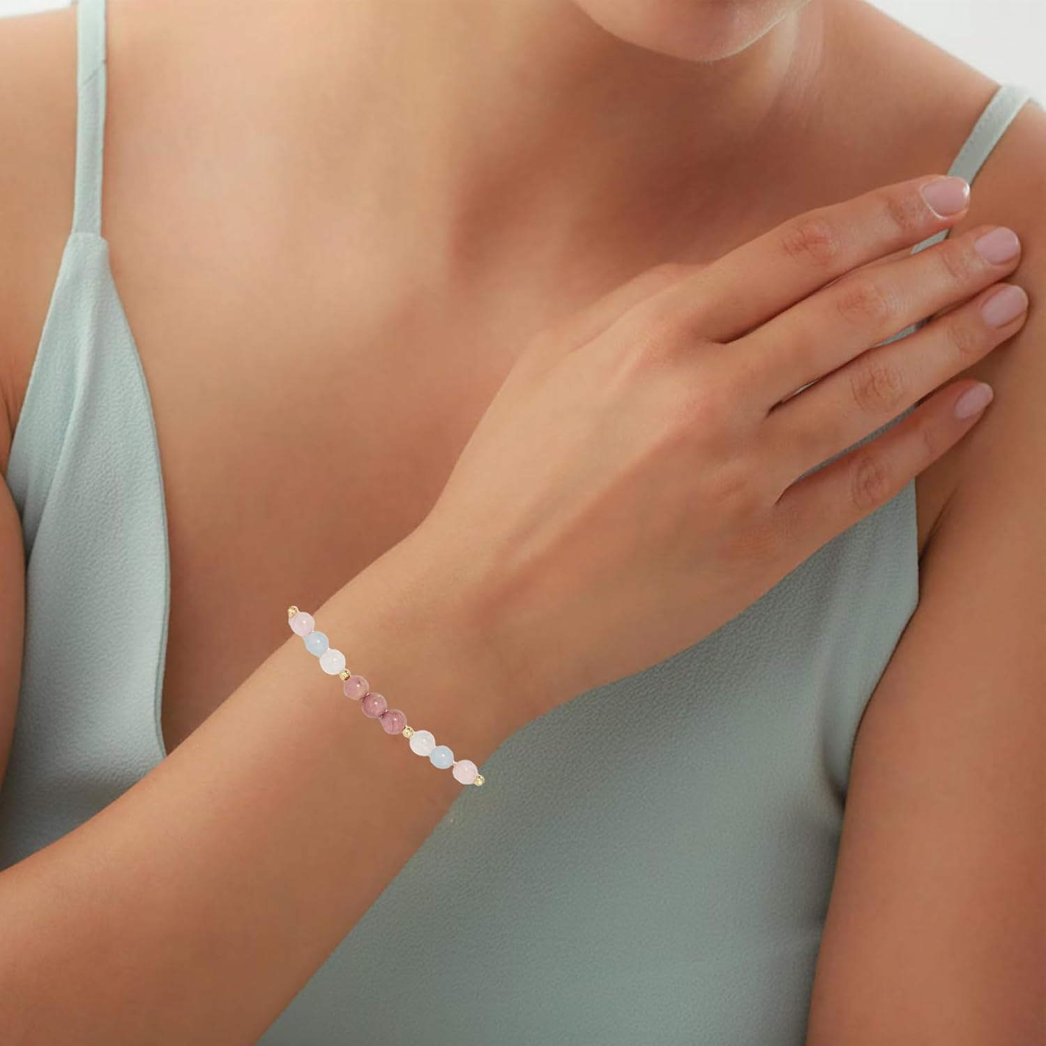 Aluinn Healthy Pregnancy Gift, Pregnancy Gifts for Expecting Mom,Rose Quartz, Aquamarine, Moonstone Bracelet, First Time Mom Gifts, Spiritual Bracelet,For Mothers Day Christmas Jewelry - Image 2