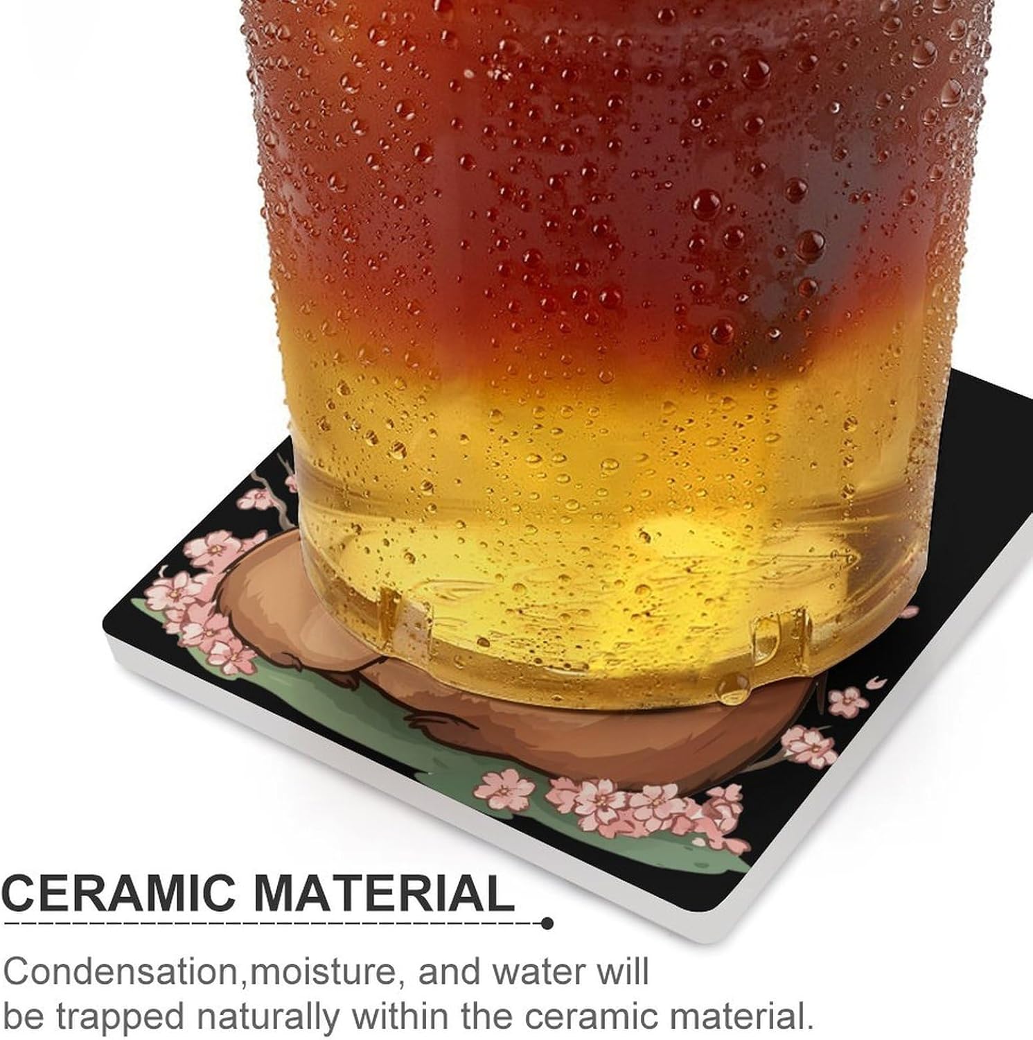 Cute Capybara Ceramic Coasters Square Drinks Coaster Coffee Table Decor Table Coaster for Home Bar