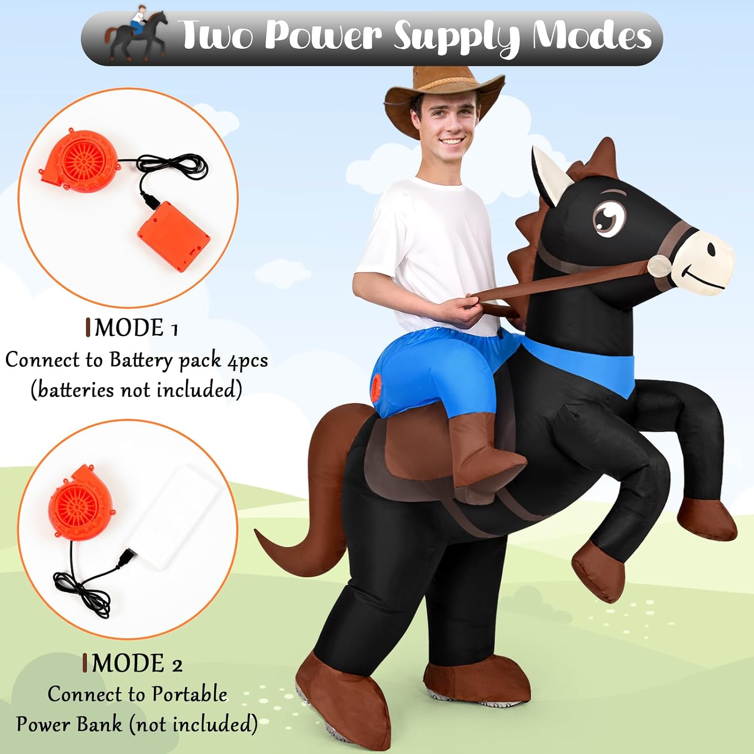 Qtencas Inflatable Horse Costume for Adults, Blow up Horse Costume for Men Women Cosplay Party,Cowboy Halloween Horse Costume