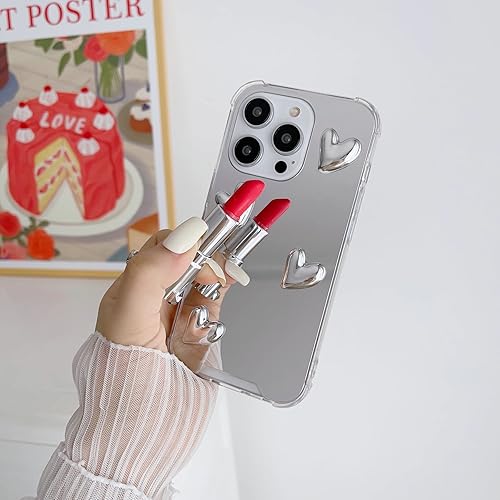 Miniatura 4 de Shinymore Funda para iPhone 15 Pro Max, flexible, lindo corazón, silicona suave, transparente, espejo de maquillaje, para mujeres y niñas, a prueba