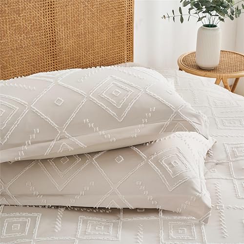 Miniatura 6 de KAKKI Juego de edredón beige de 7 piezas en una bolsa, juego completo de edredón y sábanas bohemias de microfibra suave para todas las estaciones