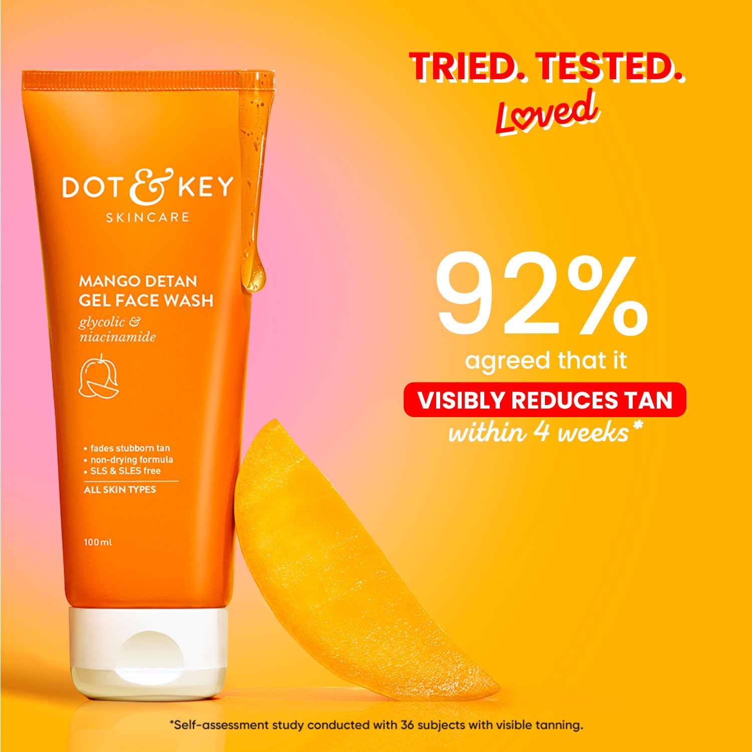 Dot & Key Mango Detan Gel Face Wash | Gently Cleanses Skin From Dirt & Oil | Fades Stubborn Tan | For All Skin Types | 100ml 3
