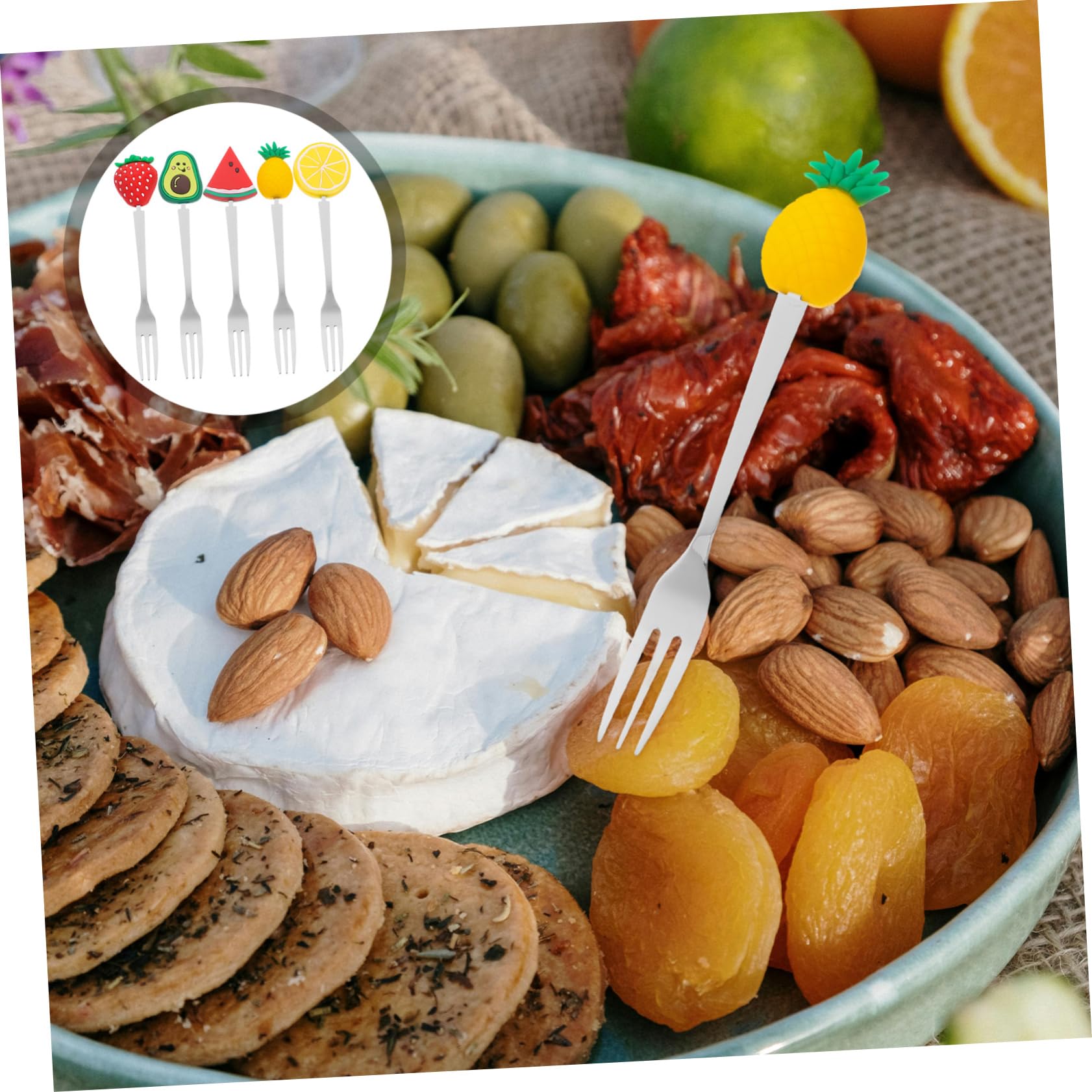 NAMOARLY 5pcs Cartoon Fruit Fork Appetizer Forks Party Cake Decors Food Tasting Picks Small Dessert Forks Dessert Picks Party Fruit Picks Party Pastry Forks Mini Fruit Forks Stainless Steel