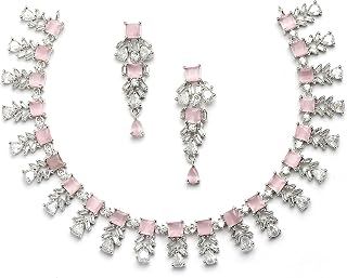 ZENEME Women Plated Leaf Shaped American Diamond Studded Jewellery Set Price In India