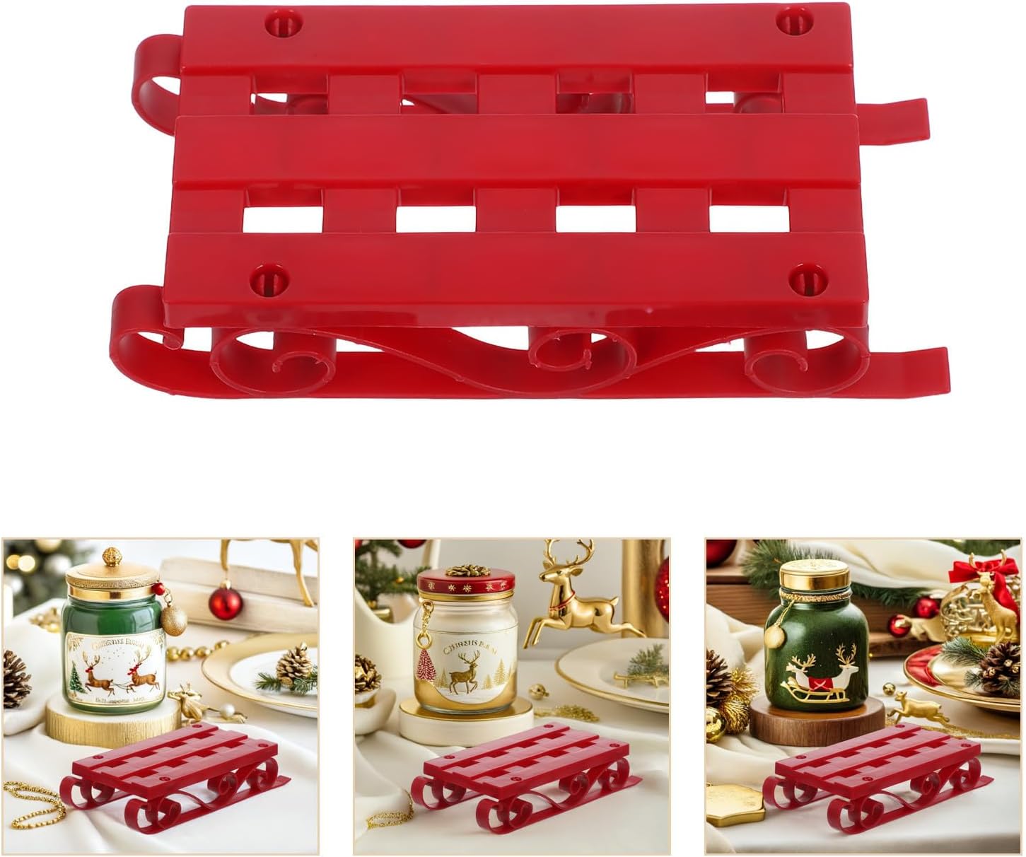 Mini Sleigh Ornament for Christmas Decoration Red Plastic