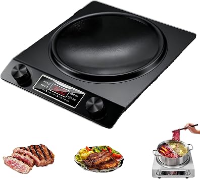 3500-Watt Induction Cooktop with Concave Design, with 10 Temperature Levels, Portable Multifunctional Concave Induction Stove Electric Heater, with LCD Display & Knob Control BLACK