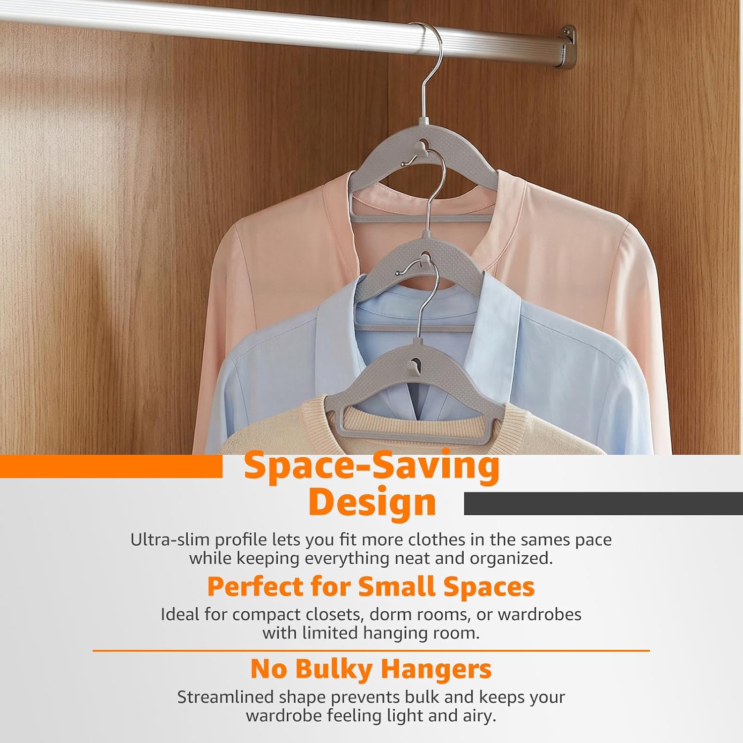 Plastic Hangers 100 Pack, Cascading Slim Space Saving Clothing Hangers with 360° Rotating Hook, Non Slip Clothes Hangers for Sweater Shirt, Heavy Duty Coat Hanger with Inner Hook for Closet, Grey/Grey