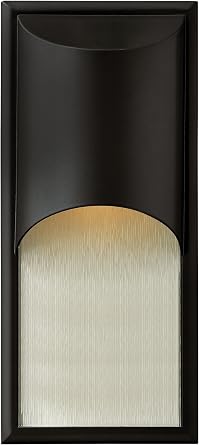Hinkley Cascade Medium Wall Mount Outdoor Lantern, Aluminum, Amber Etched Organic Rain Glass, Modern, Dark Sky Compliant, Satin Black Finish