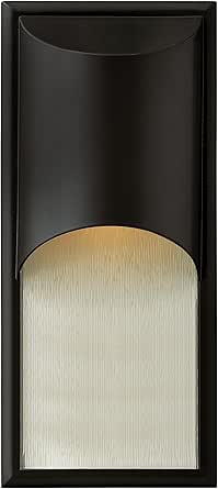 Hinkley Cascade Medium Wall Mount Outdoor Lantern, Aluminum, Amber Etched Organic Rain Glass, Modern, Dark Sky Compliant, Satin Black Finish