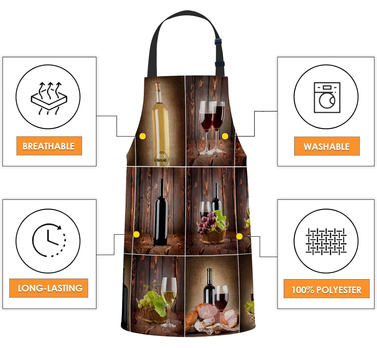 Smooffly Wine Collage on a Wooden Apron,Adjustable Neck Bib Apron for Men Women,Suitable for Kitchen Cooking Waitress Chef Apron - Image 4