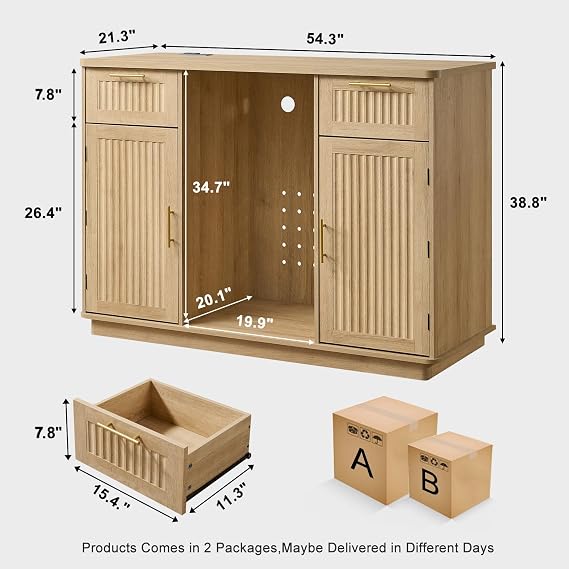 Okvnbjk Mini Fridge Cabinet with Storage & Power Outlet, Oak