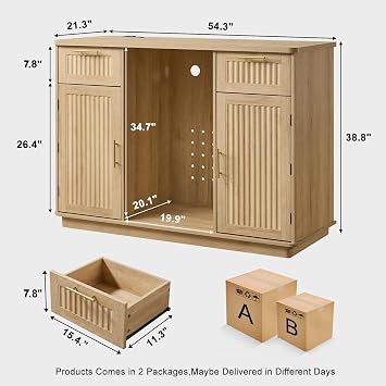 Okvnbjk Mini Fridge Cabinet with Storage & Power Outlet, Oak