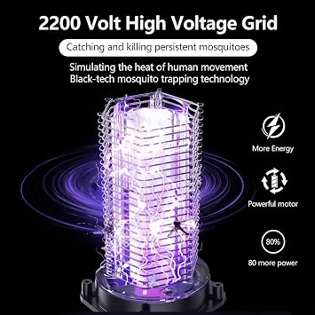 Mosquito Killer Lamp, Electric Fly Zapper 3-in-1 Fly Killer Light, Solar Bug Zapper, Portable 2000mAh UV Mosquito Zapper for Home Backyard Camping