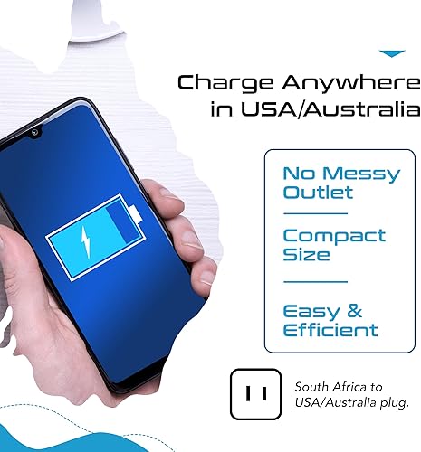 Miniatura 9 de Ceptics Adaptador de enchufe de Sudáfrica a Estados UnidosAustralia - Convertidor tipo M a tipo AI para Canadá, Australia, China, Japón - Perfecto