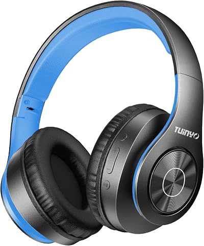 TUINYO Bluetooth Headphones Wireless,TUINYO Over Ear Stereo Wireless Headset 40H Playtime with deep bass, Soft Memory-Protein Earmuffs, Built-in Mic Wired Mode PC/Cell Phones/TV-Black/Blue