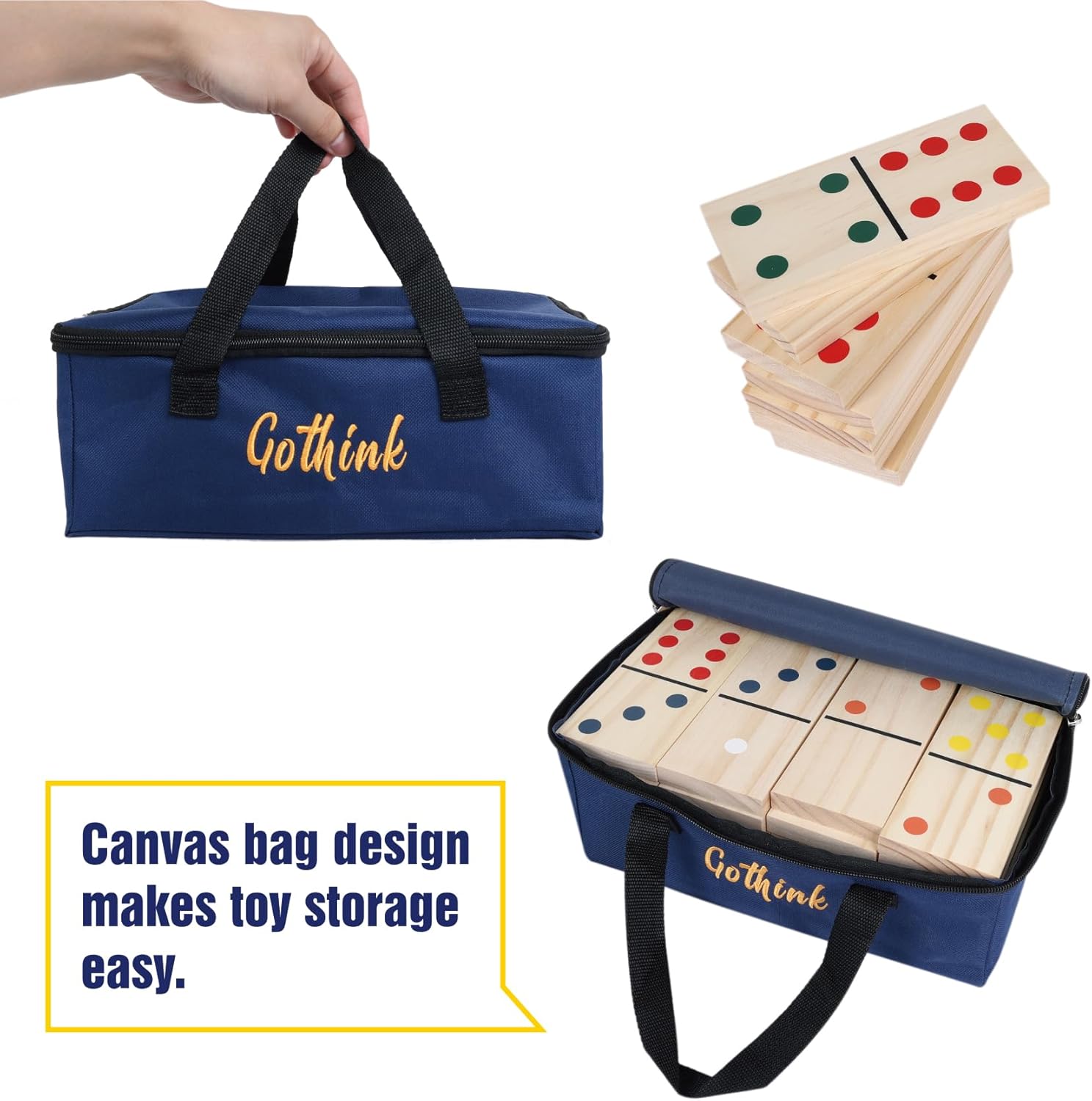 GOTHINK Giant Wood Dominoes Game Outdoor Set for Adults and Kids, 28pcs Jumbo Large-Format Domino Tile with Carrying Bag for Birthday Holiday Family Party Games & Outdoor Lawn and Backyard Activities
