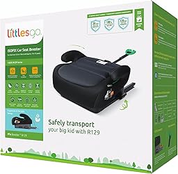 Littlesgo IFix Booster Seat, i-Size ISOFIX Car Seat, for Child from 125-150cm (3-12 Years, Group 2/3), Portable, Triple Foam Layers for Comfortable Travel, ECE R129, Darkgrey - Black, 1 Pack
