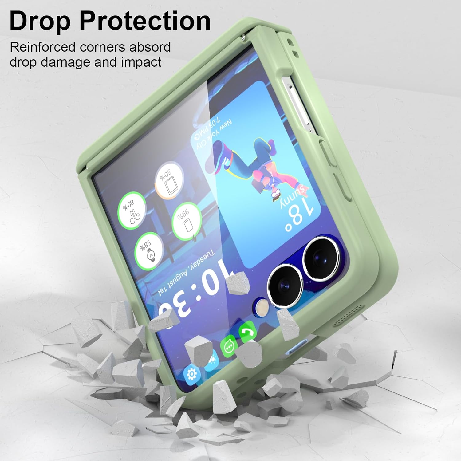 SQMCase Designed for Samsung Galaxy Z Flip 7 Case Magnetic with Hinge Protection& Screen Protector & Kickstand [Compatible with MagSafe],Slim Protective Phone Case Cover for Z Flip 7 - Light Green